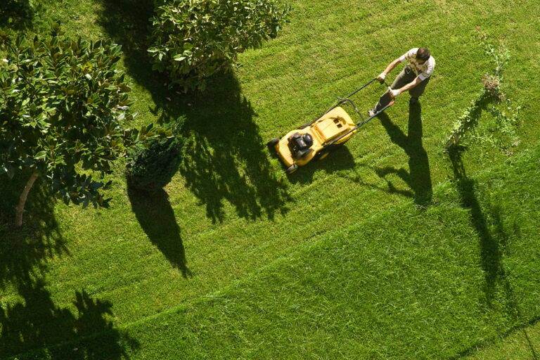 person mowing lawn 9AnT87y