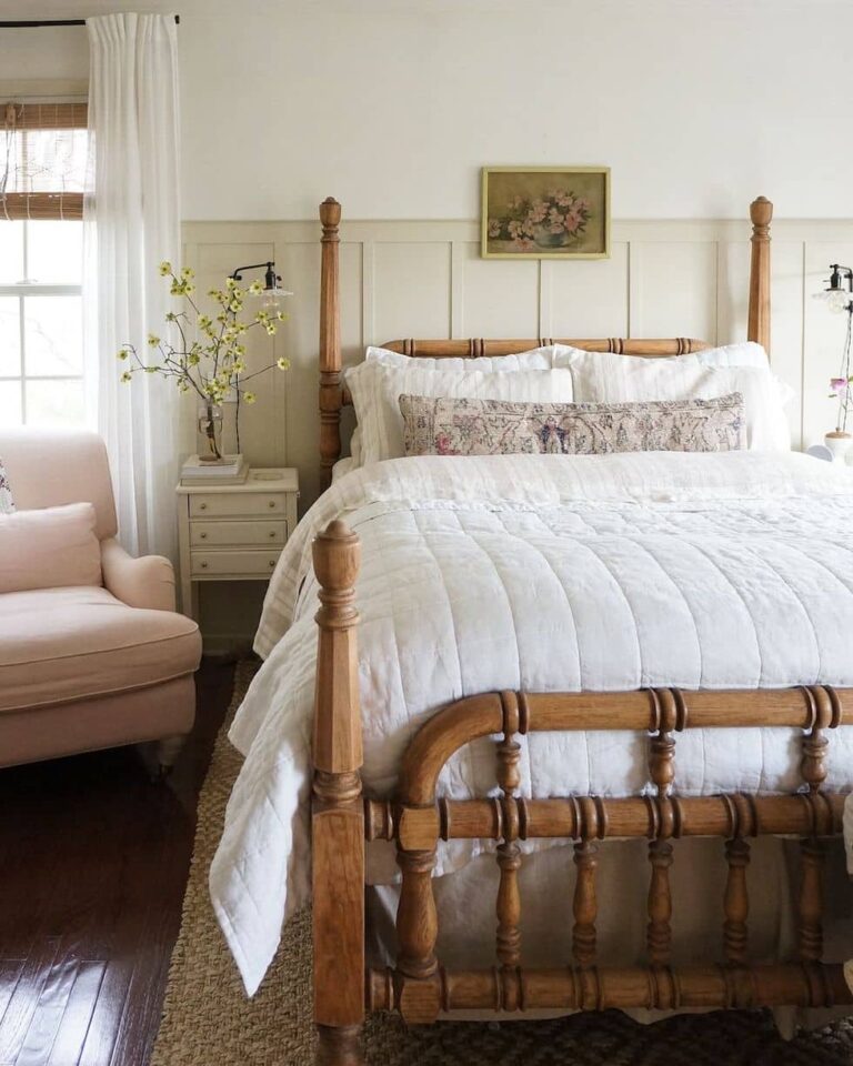 spring bedroom wood bed board and batten