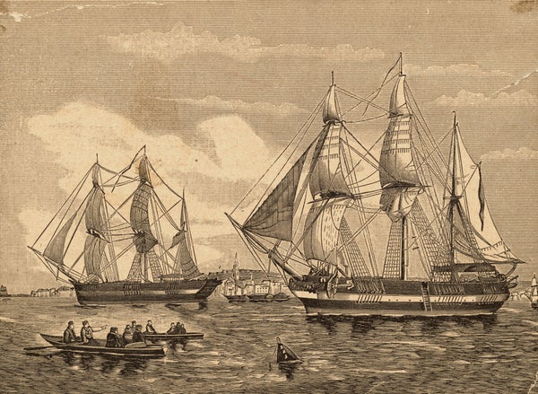 Engraving of the ships HMS Erebus and HMS Terror