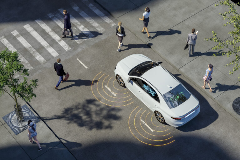 a driverless vehicle on a city street