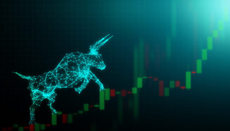 abstract bull climbing stocks