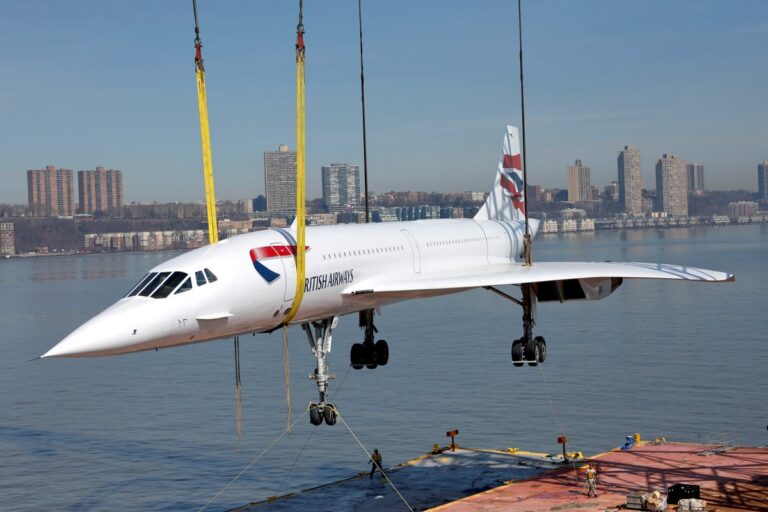 Concorde lifted by crane